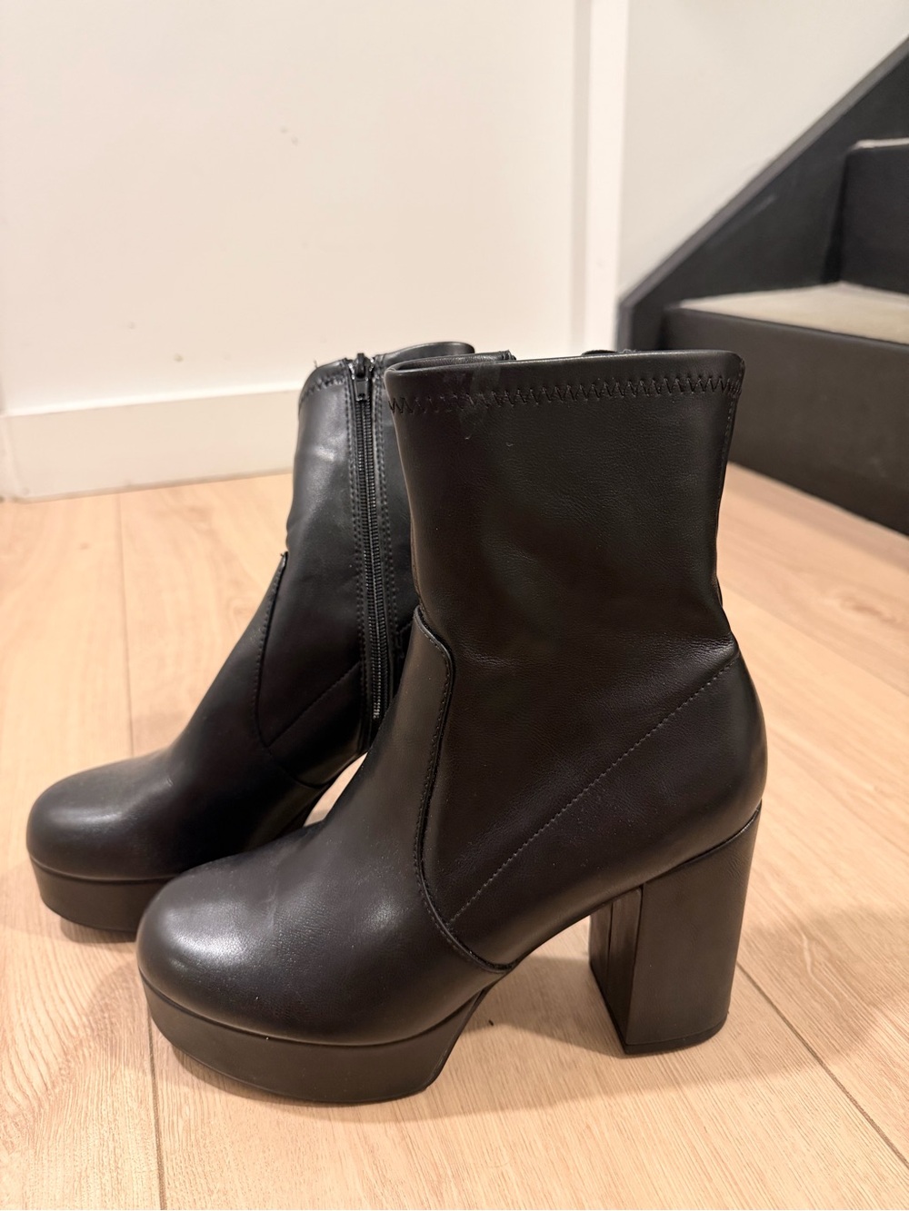 Madden Girl Black Platform Block Heel Ankle Boots